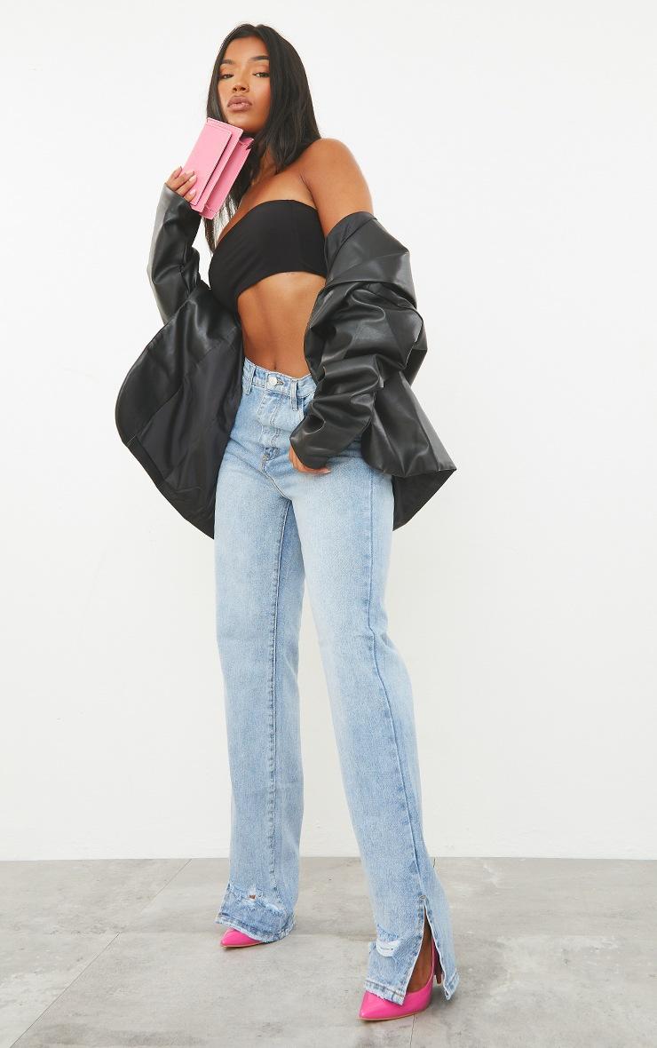 Pretty Little Thing Light Blue Wash Distressed Split Hem Straight Leg Jeans