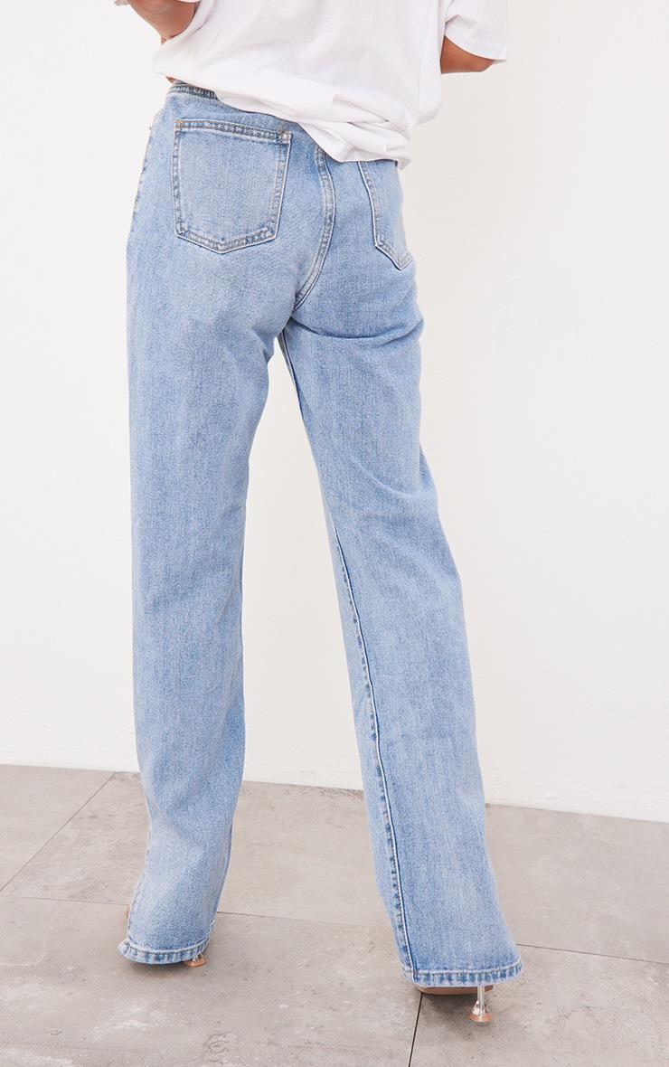 Pretty Little Thing Light Blue Wash Long Leg Split Hem Jeans