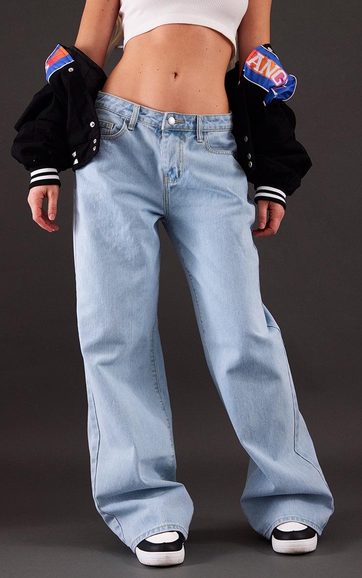 Pretty Little Thing Light Blue Wash Low Rise Wide Leg Jeans