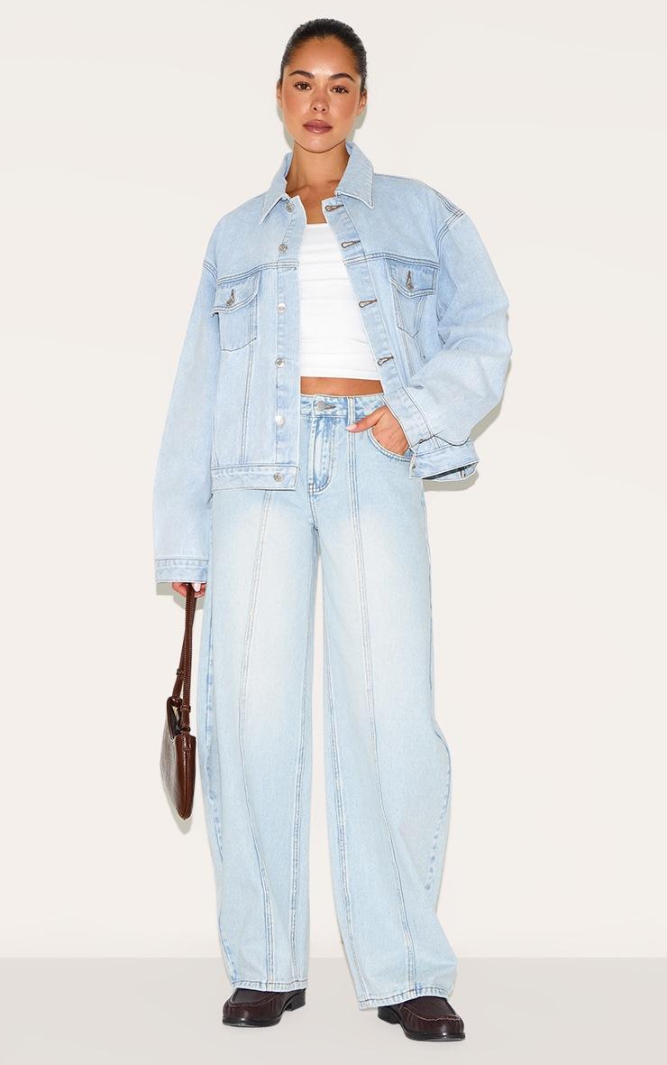 Pretty Little Thing Light Blue Wash Seam Detail Barrel Jean