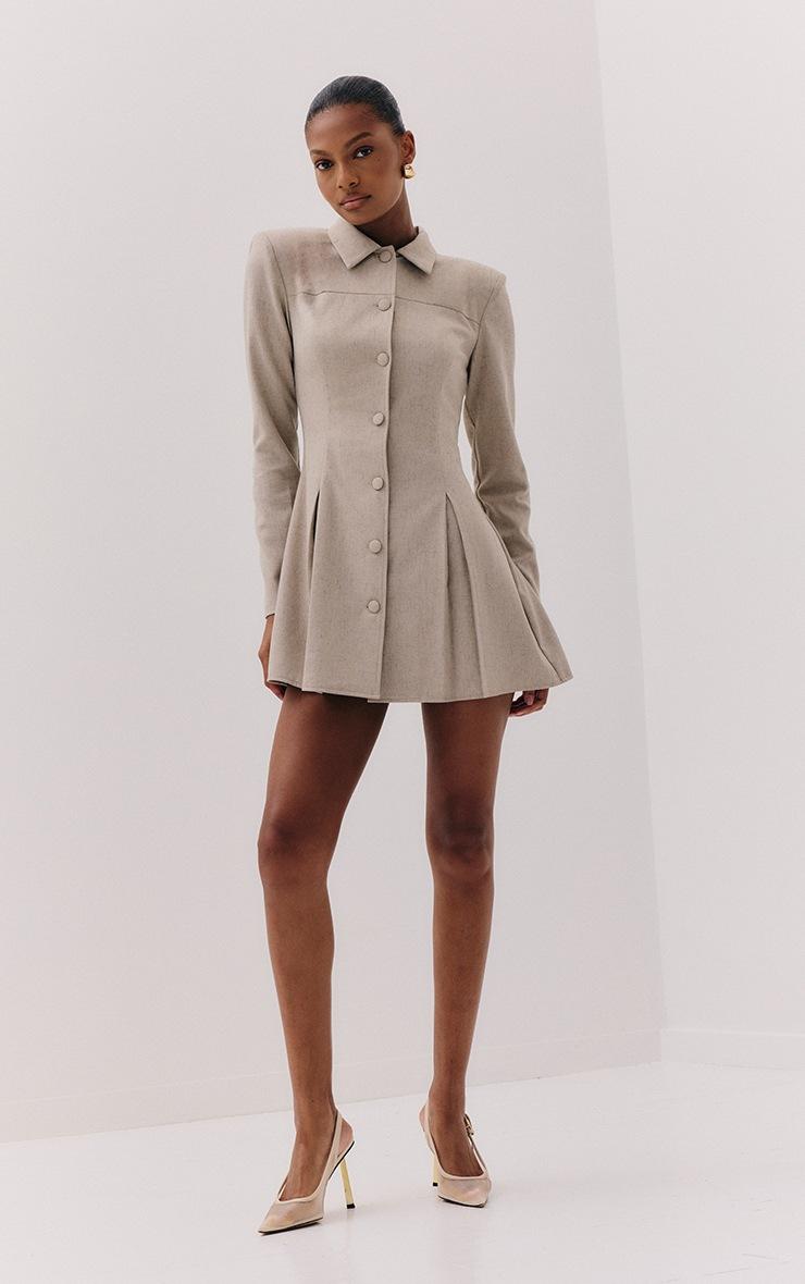 Pretty Little Thing Light Grey Button Up Pleated Hem Shirt Dress