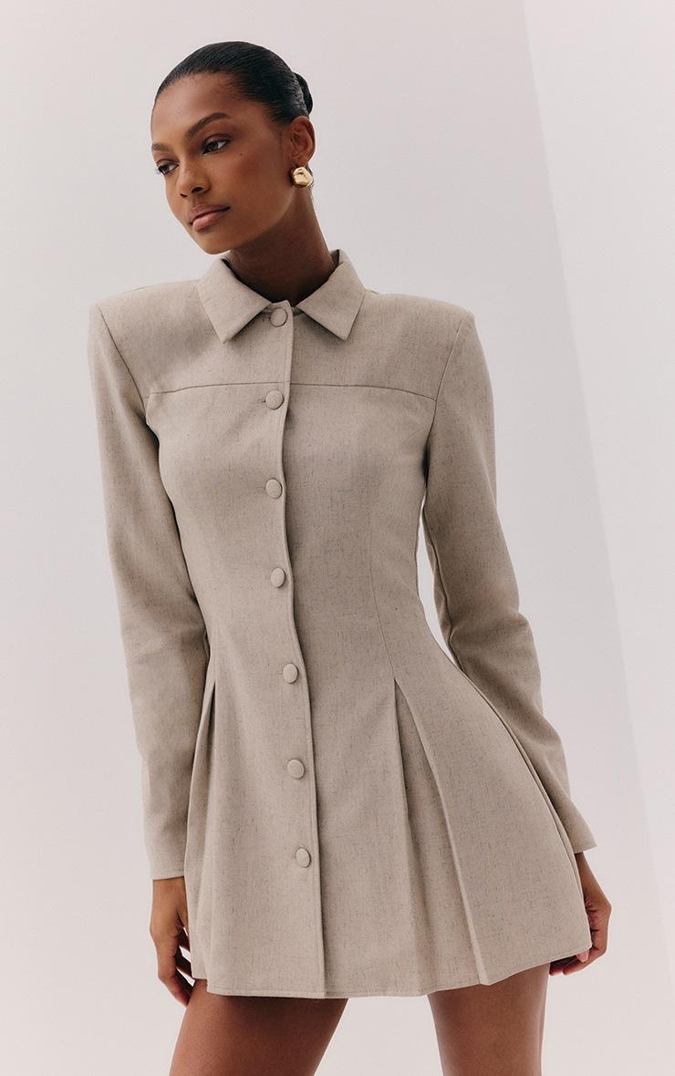 Pretty Little Thing Light Grey Button Up Pleated Hem Shirt Dress