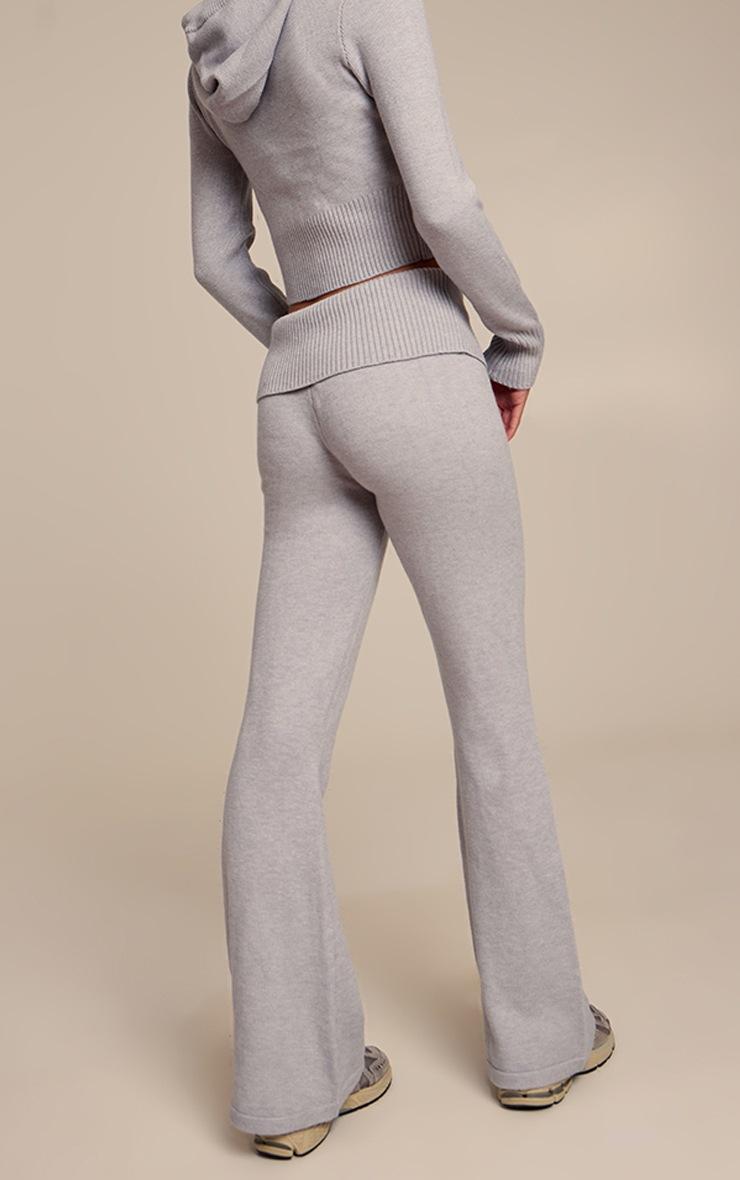 Pretty Little Thing Light Grey Fold Over Waist Band Flared Knitted Pants