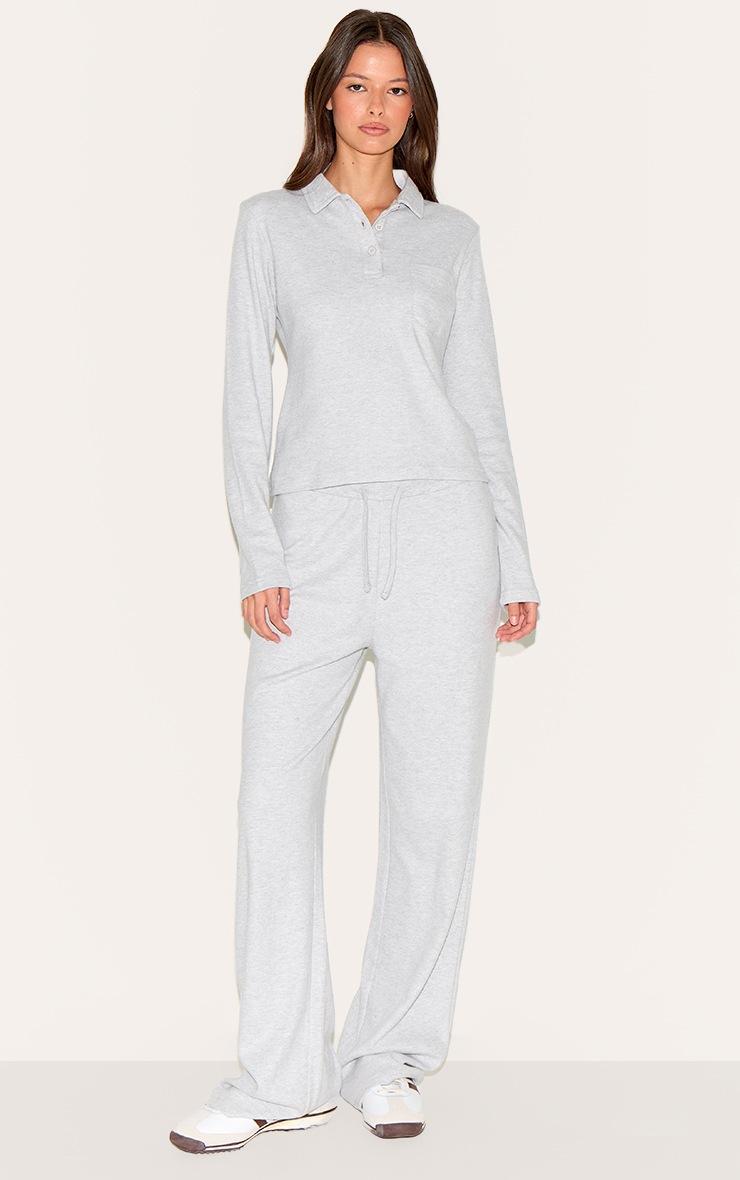 Pretty Little Thing Light Grey Long Sleeved Super Soft V Neck Button Up Top