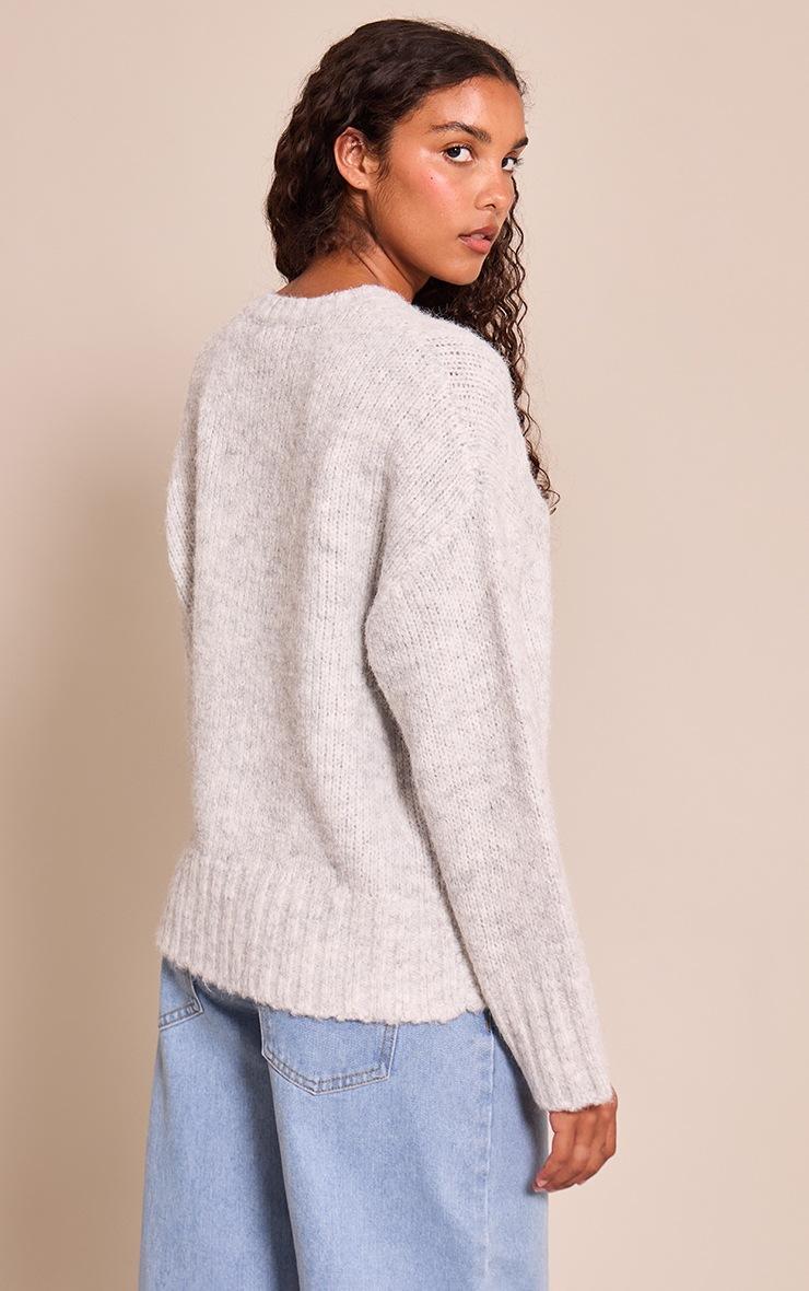 Pretty Little Thing Light Grey Rib Detail Oversized Sweater