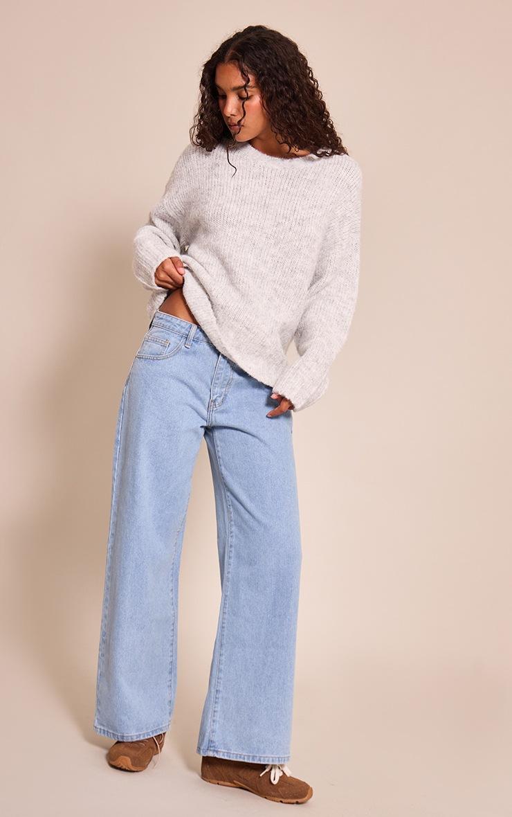 Pretty Little Thing Light Grey Rib Detail Oversized Sweater