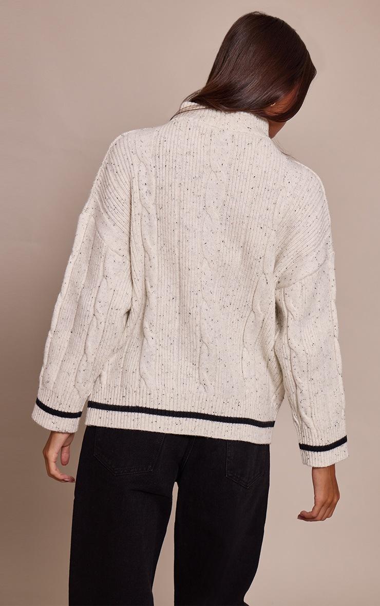 Pretty Little Thing Light Grey Zip Detail Cable Knit Oversized Sweater