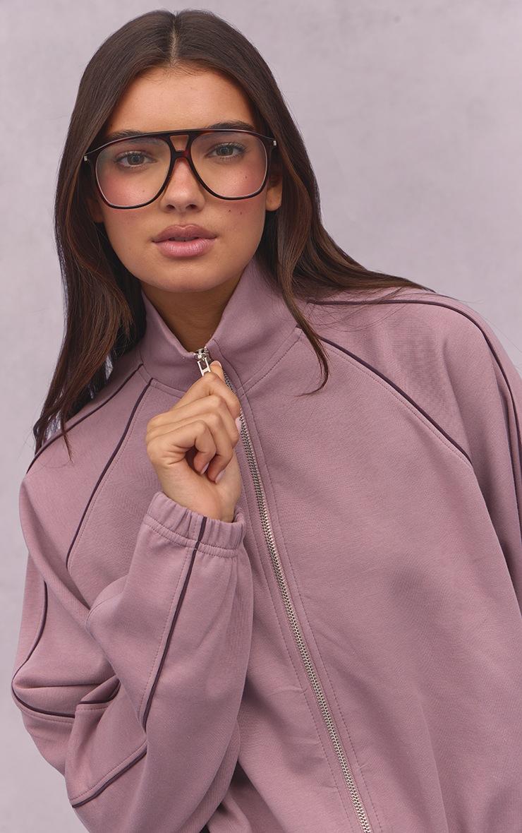Pretty Little Thing Mauve Interlock Contrast Piping Bomber Sweatshirt