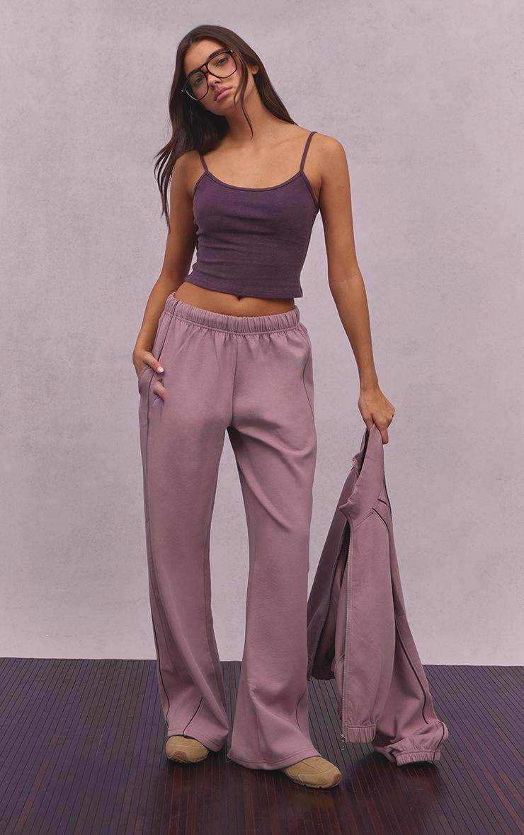 Pretty Little Thing Mauve Interlock Contrast Piping Wide Leg Sweatpants