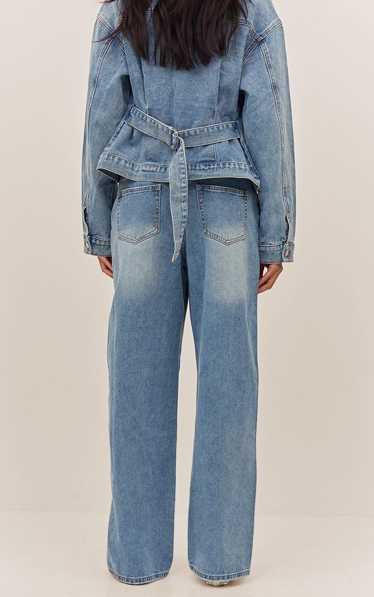 Pretty Little Thing Mid Blue Wash Dip Front Straight Leg Jeans