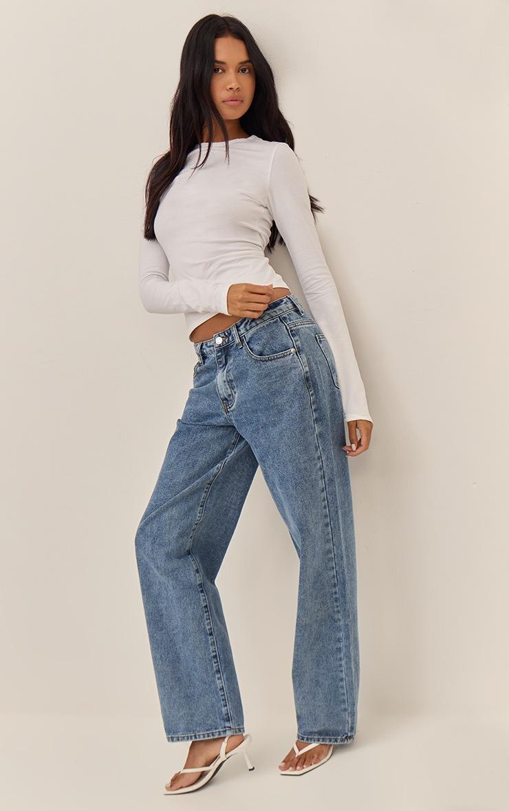 Pretty Little Thing Mid Blue Wash Mid Rise Straight Leg Jeans