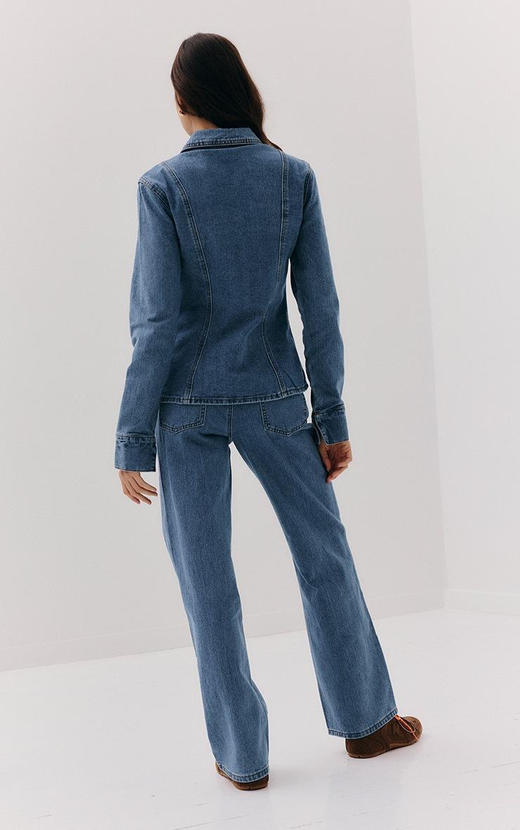 Pretty Little Thing Mid Blue Wash Mid Waist Straight Leg Jeans