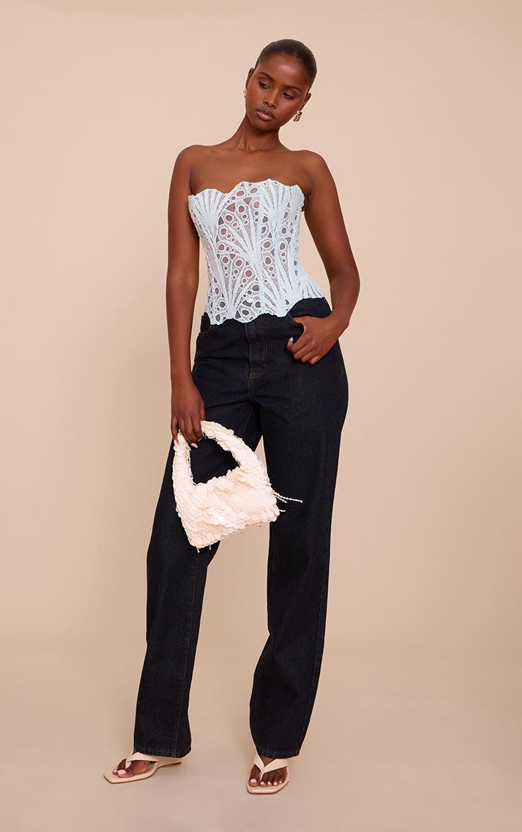 Pretty Little Thing Mint Textured Sheer Floral Lace Corset