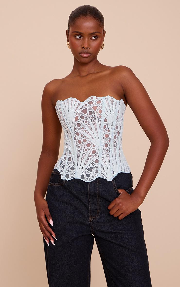 Pretty Little Thing Mint Textured Sheer Floral Lace Corset