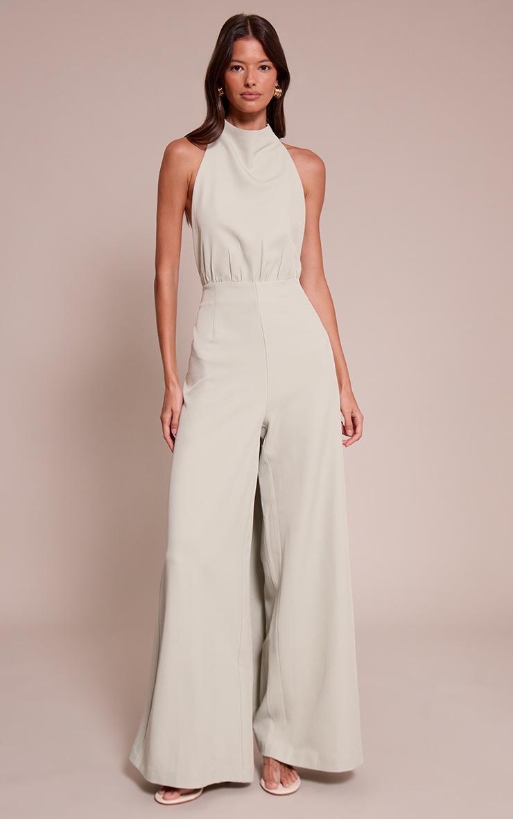 Pretty Little Thing Mint Woven Halterneck Wrap Detail Wide Leg Jumpsuit