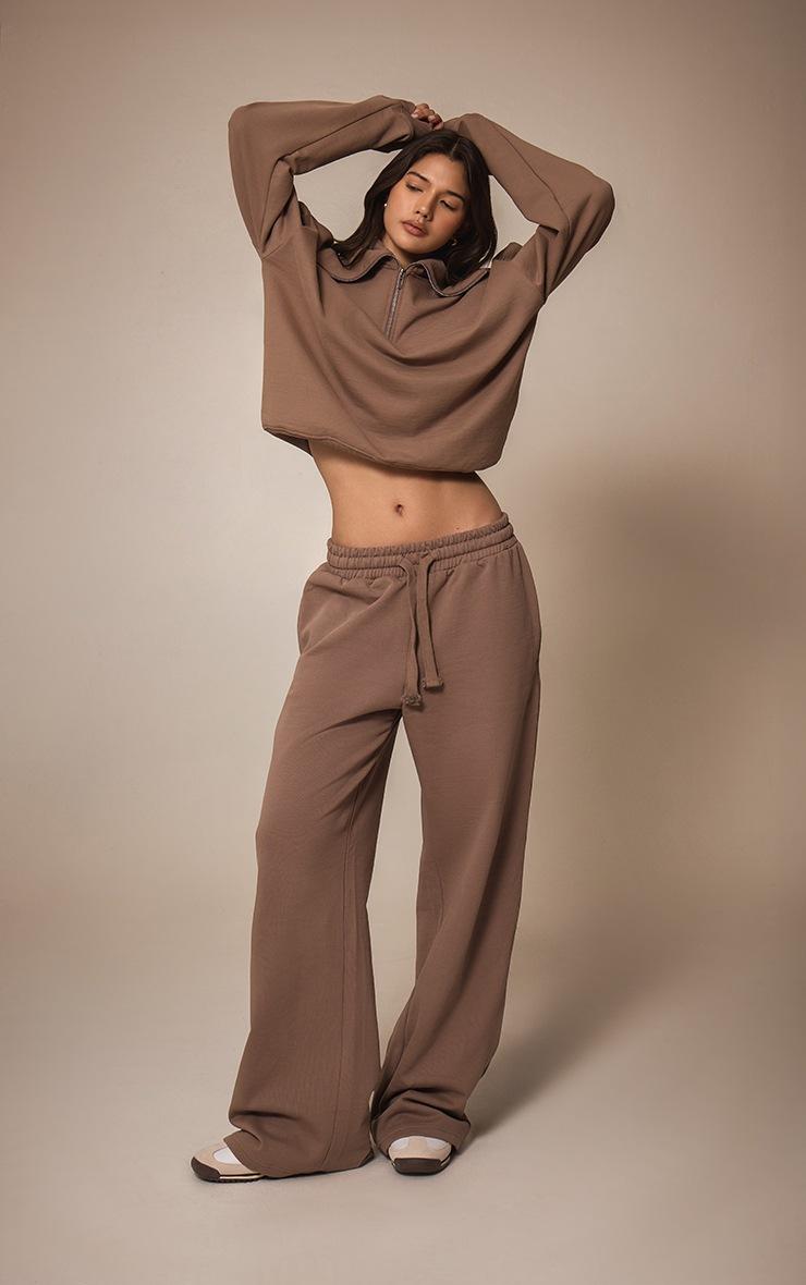 Pretty Little Thing Mocha Premium Loopback Quarter Zip Foldover Sweatshirt
