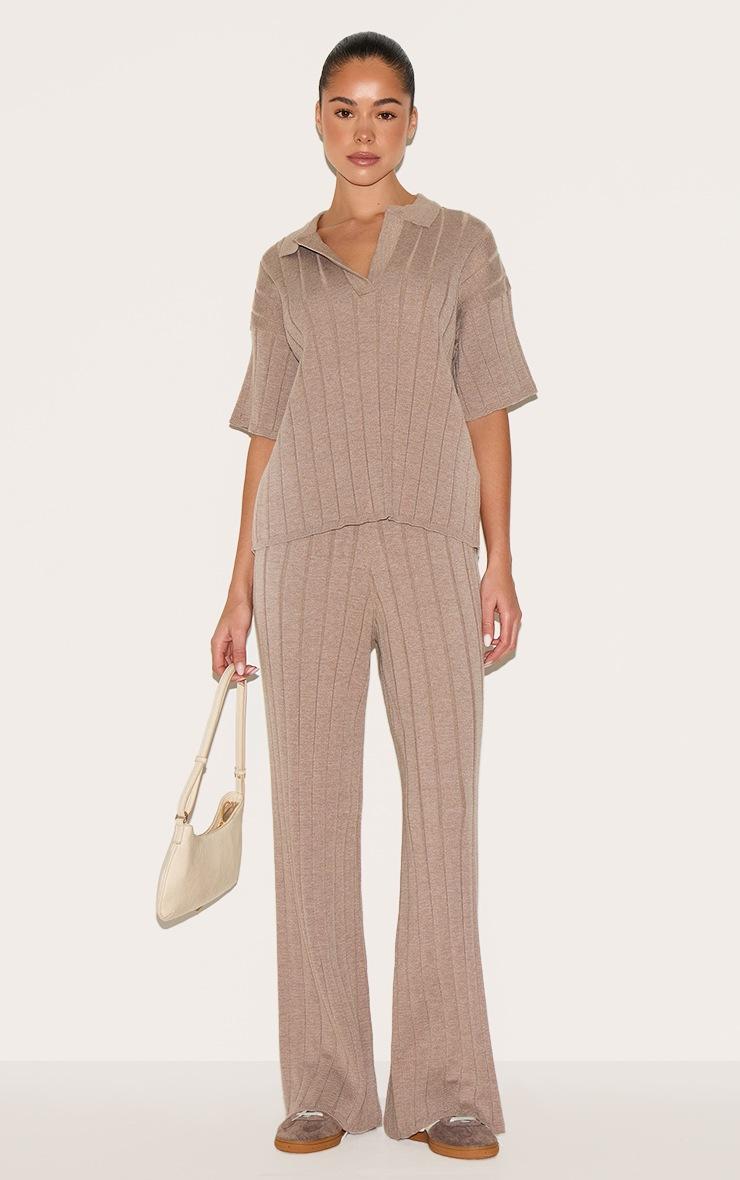 Pretty Little Thing Mocha Rib Knit Oversized Polo Top