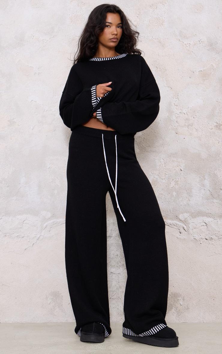 Pretty Little Thing Monochrome Contrast Stitch Detail Knit Drawstring Waist Pants
