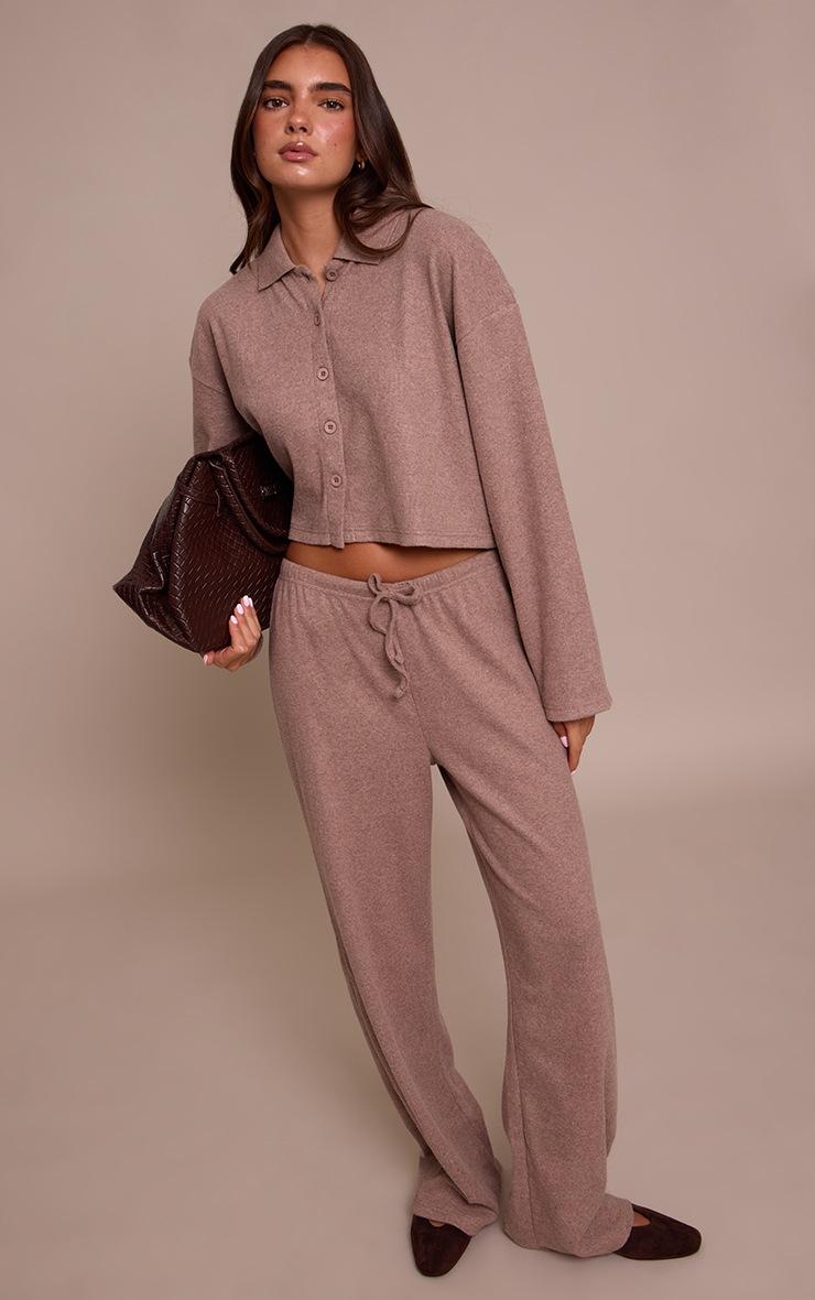 Pretty Little Thing Mushroom Brushed Rib Wide Leg Drawstring Pants