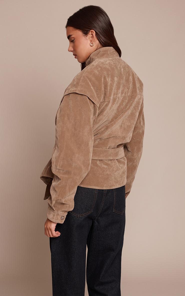Pretty Little Thing Mushroom Faux Suede Belted Drop Waist Jacket