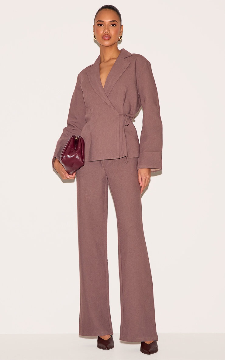 Pretty Little Thing Mushroom Premium Woven Tie Side Blazer Jumpsuit