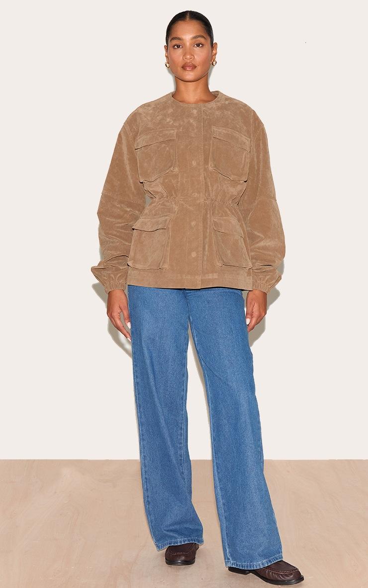 Pretty Little Thing Mushroom Structured Faux Suede Pocket Detail Adjustable Waist Jacket