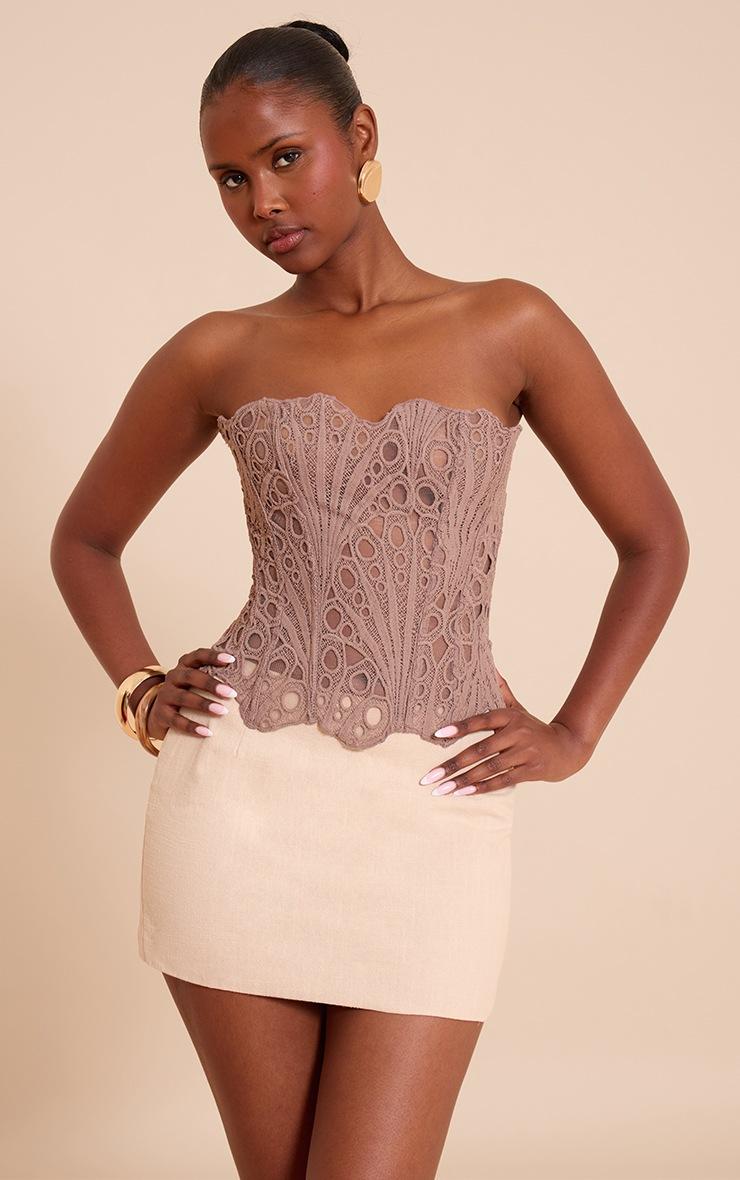 Pretty Little Thing Mushroom Textured Sheer Floral Lace Corset