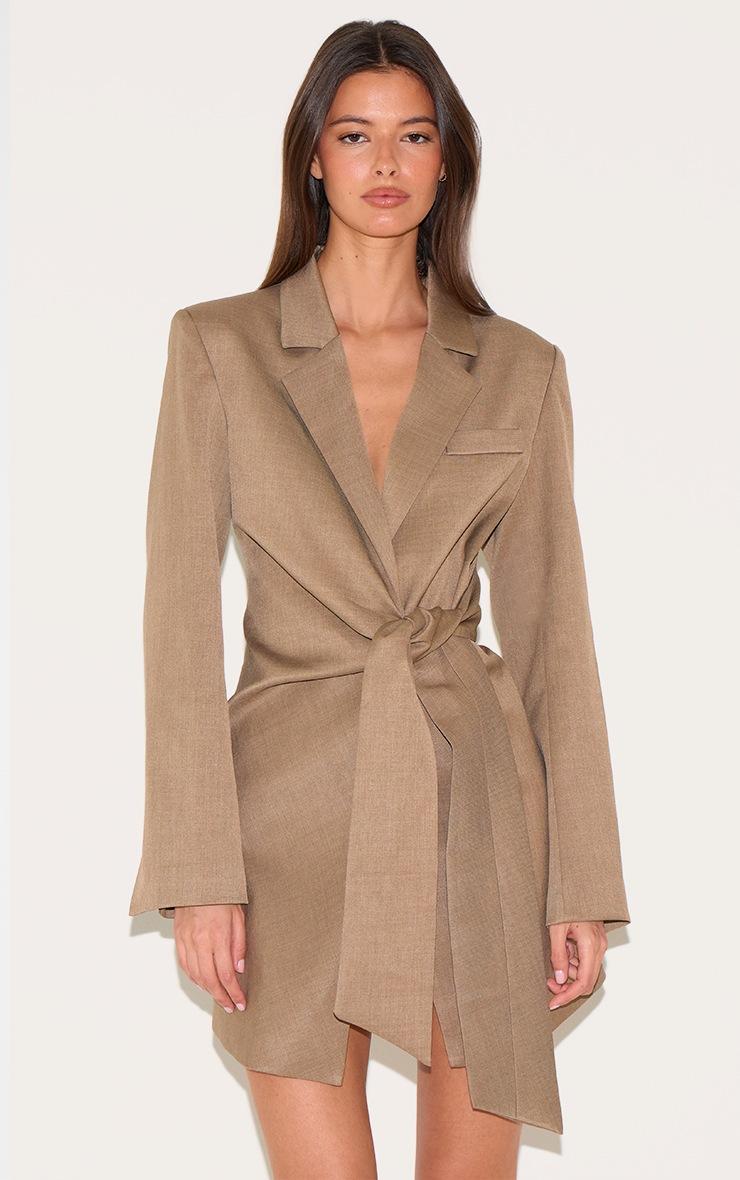 Pretty Little Thing Mushroom Woven Blazer Side Tie Mini Dress