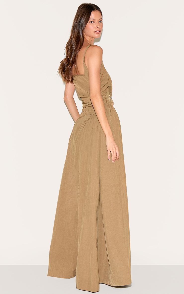 Pretty Little Thing Mushroom Woven Ruched Strappy Maxi Dress