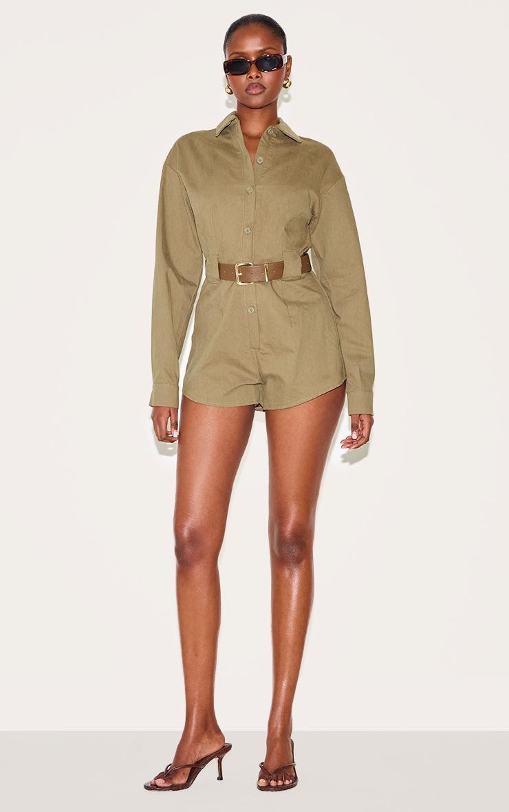 Pretty Little Thing Mushroom Woven Utility Belted Romper