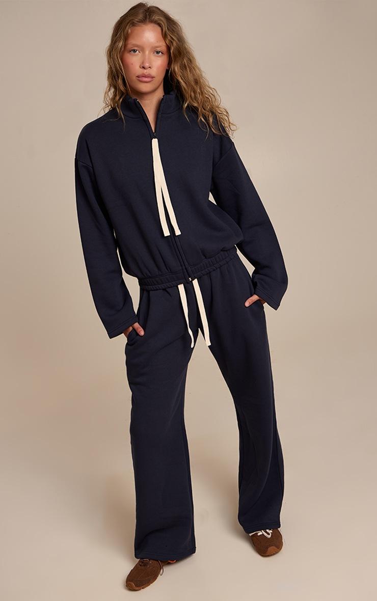 Pretty Little Thing Navy Contrast Drawcord Funnel Neck Sweatshirt