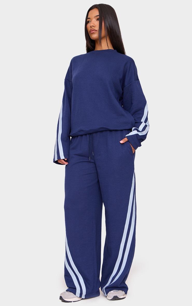 Pretty Little Thing Navy Contrast Striped Oversized Sweatshirt