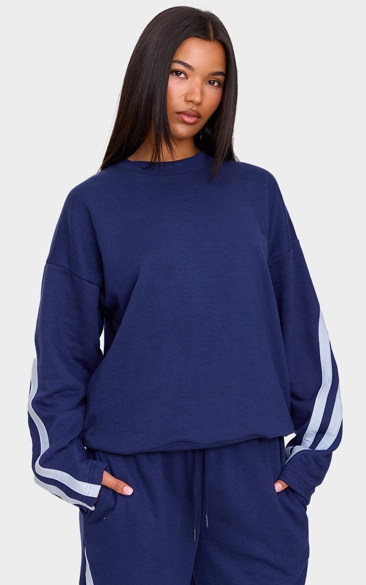Pretty Little Thing Navy Contrast Striped Oversized Sweatshirt