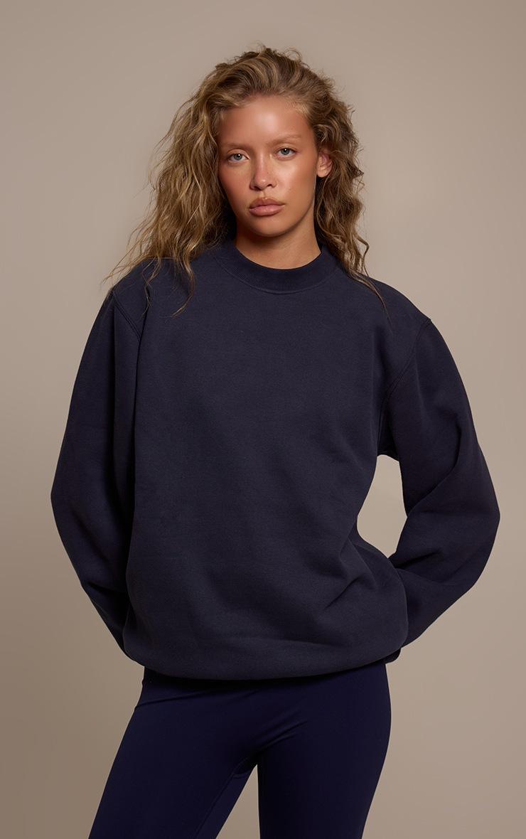 Pretty Little Thing Navy Cotton Fleece Pullover Sweatshirt