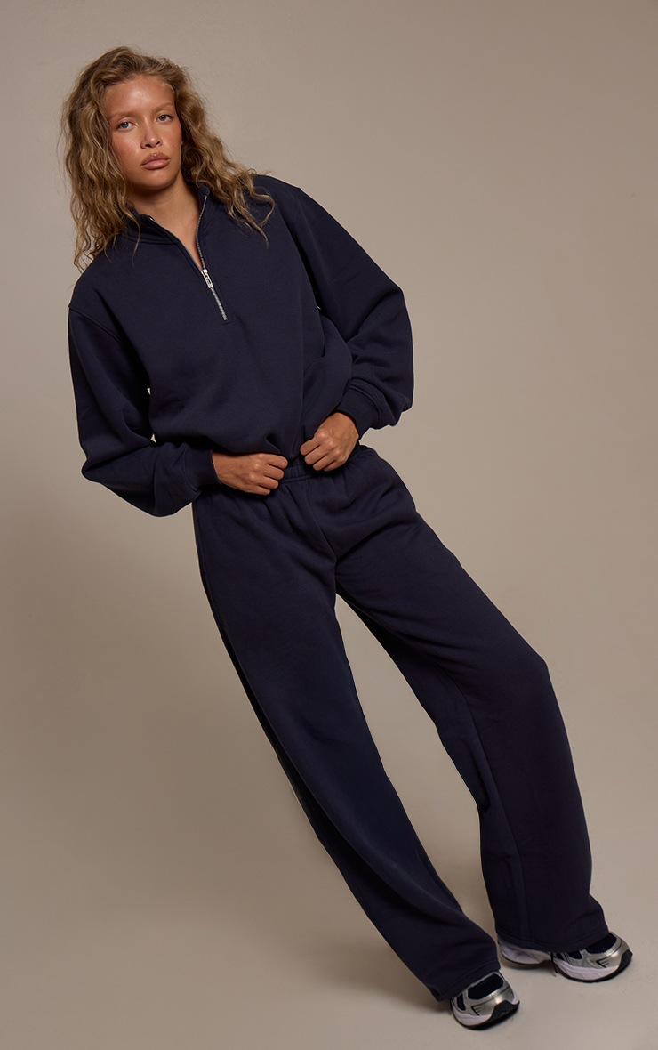 Pretty Little Thing Navy Cotton Fleece Quarter Zip Sweatshirt