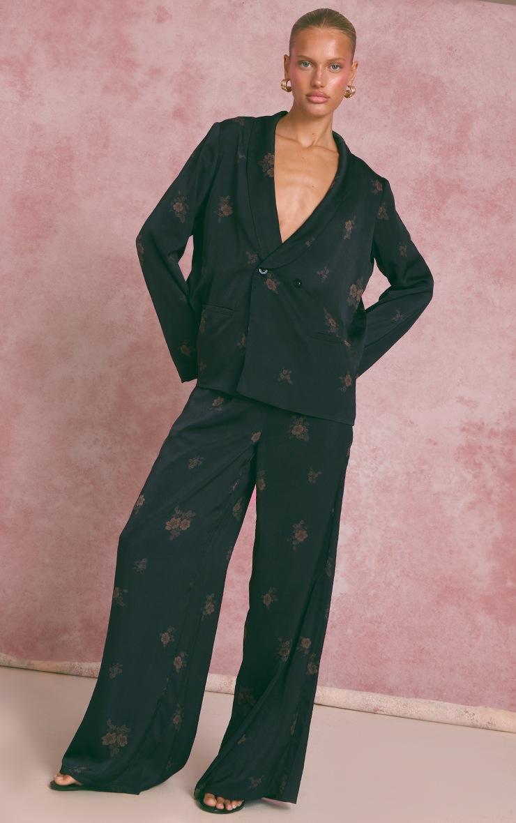 Pretty Little Thing Navy Ditsy Floral Satin Suit Pants
