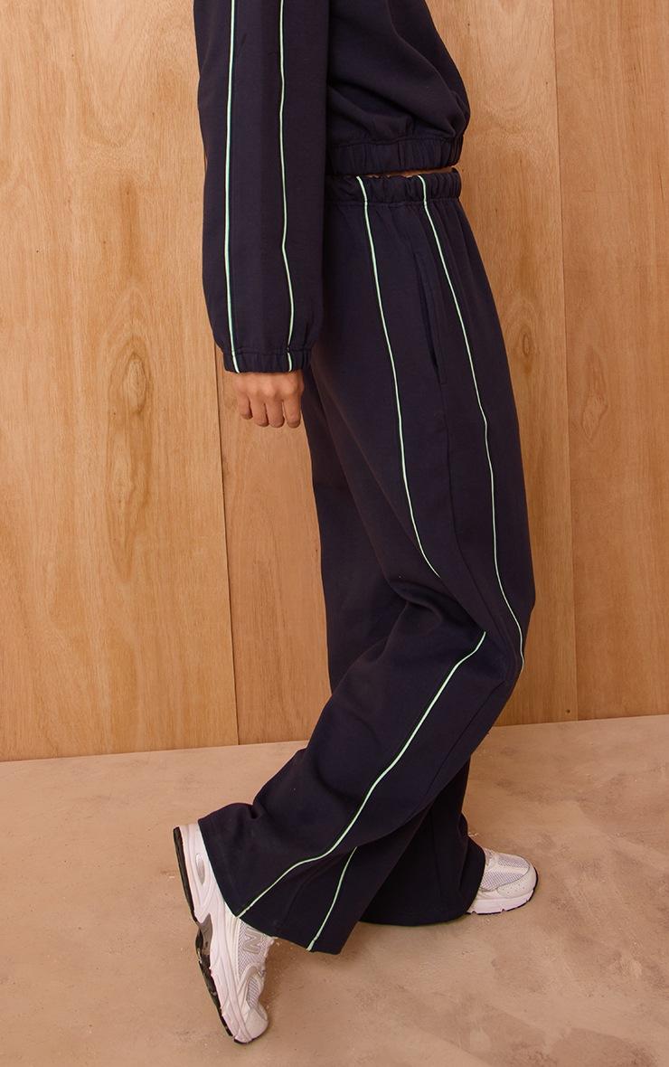 Pretty Little Thing Navy Interlock Contrast Piping Wide Leg Sweatpants
