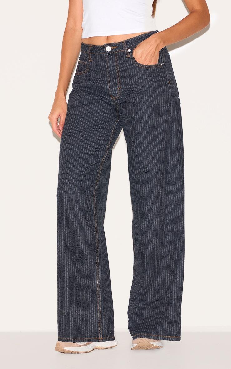Pretty Little Thing Navy Low Rise Baggy Pinstripe Jeans