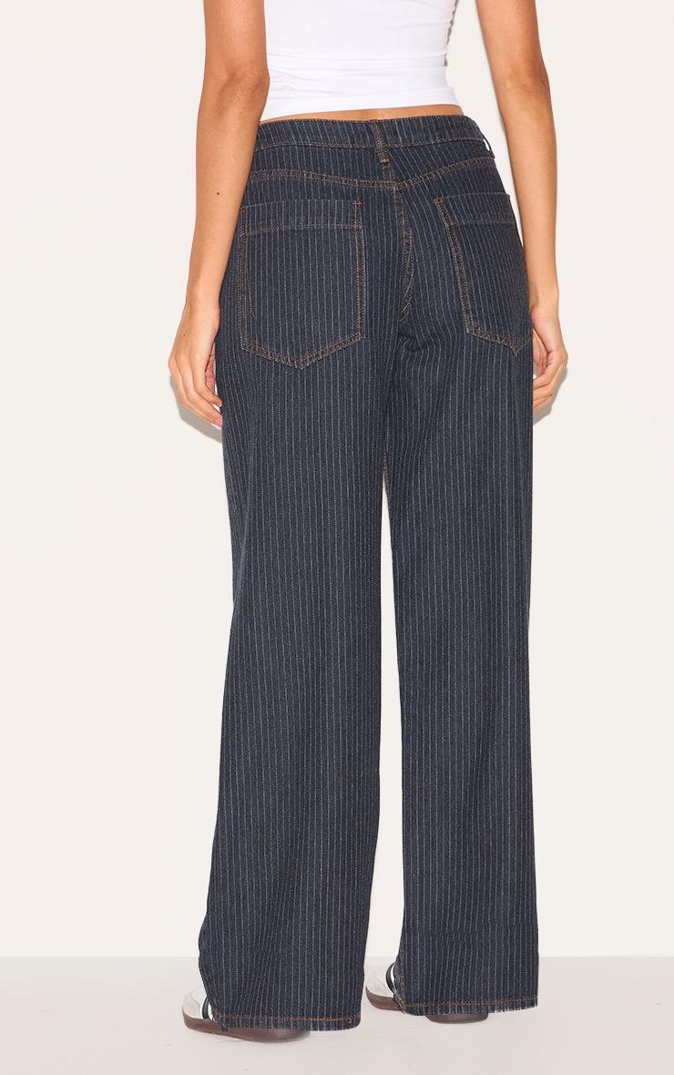 Pretty Little Thing Navy Low Rise Baggy Pinstripe Jeans
