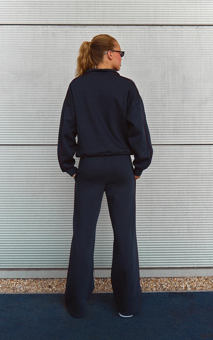 Pretty Little Thing Navy PLT Contrast Binding Funnel Neck Zip Sweatshirt