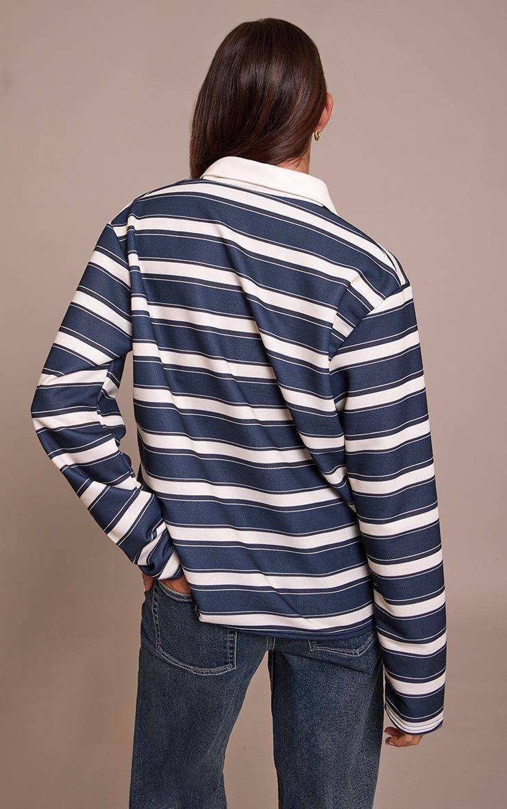 Pretty Little Thing Navy Stripe Cotton Polo Rugby Top