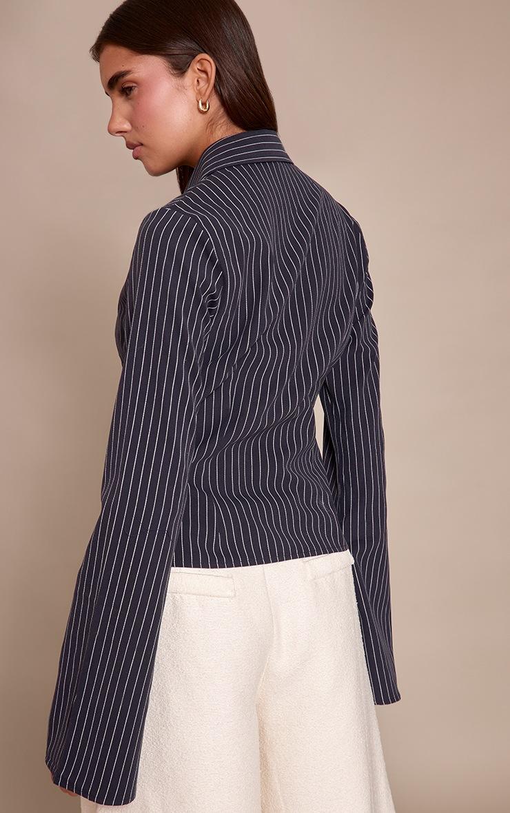 Pretty Little Thing Navy Stripe Seam Detail Fitted Shirt