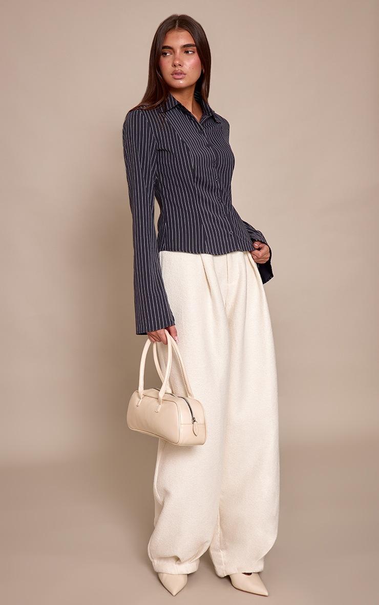 Pretty Little Thing Navy Stripe Seam Detail Fitted Shirt