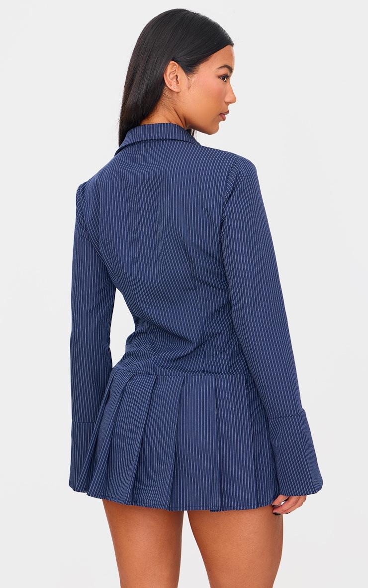 Pretty Little Thing Navy Stripe Shirt Pleated Skort Romper