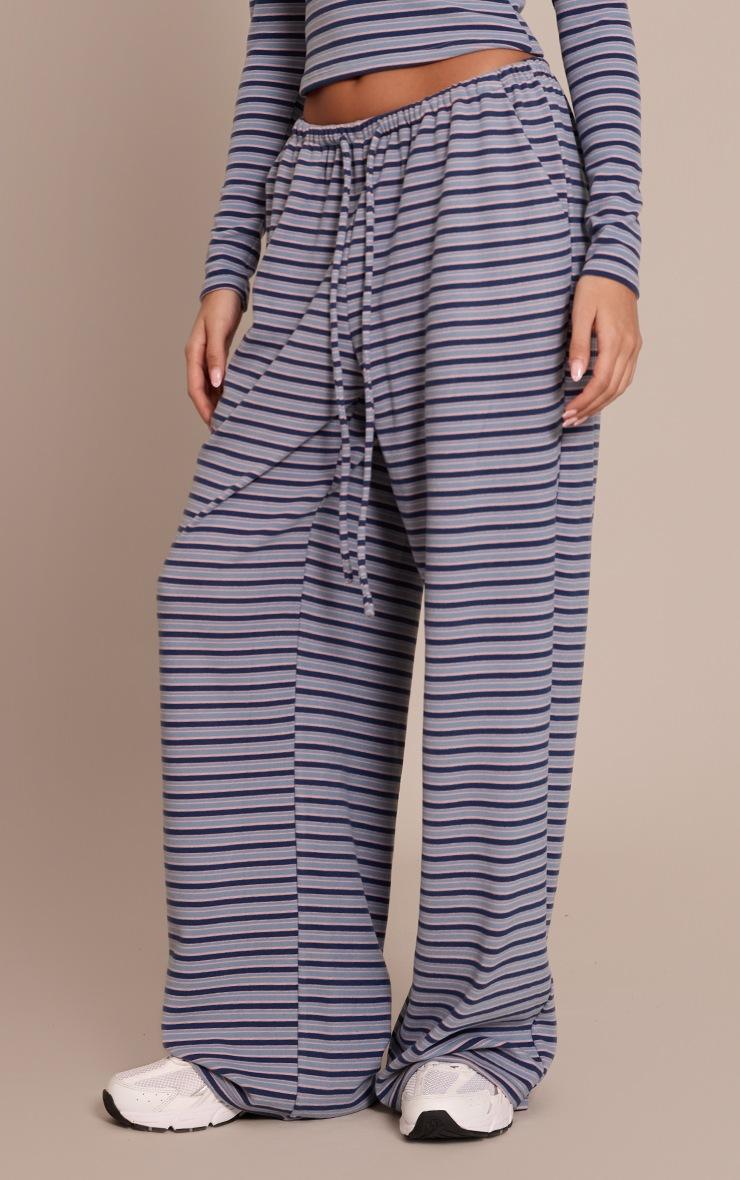 Pretty Little Thing Navy Striped Soft Fleece Straight Leg Sweatpants
