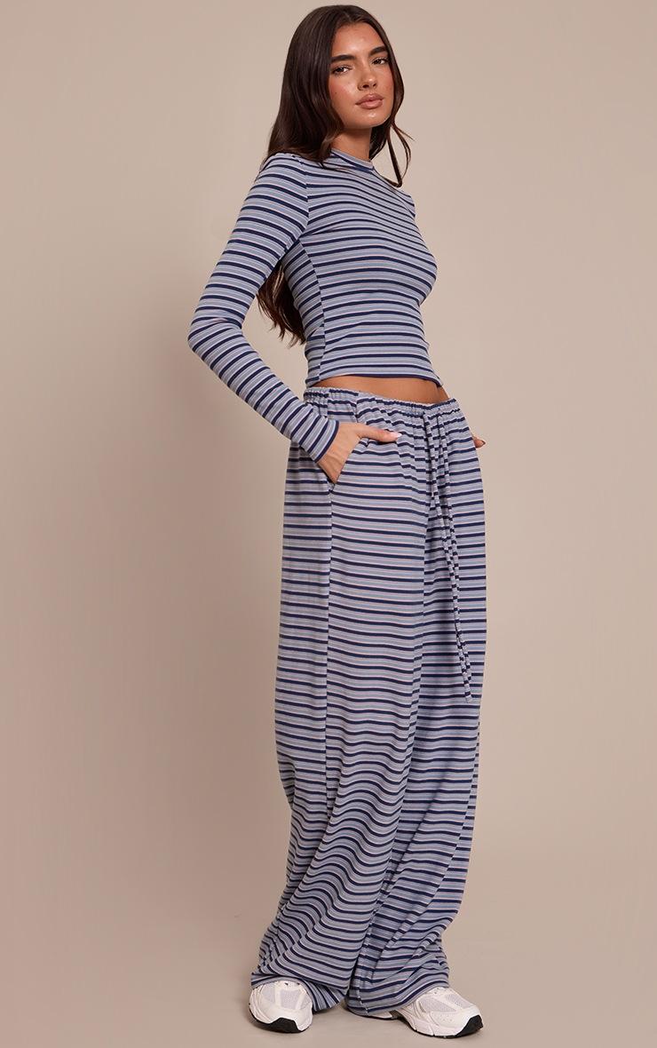 Pretty Little Thing Navy Striped Soft Fleece Straight Leg Sweatpants
