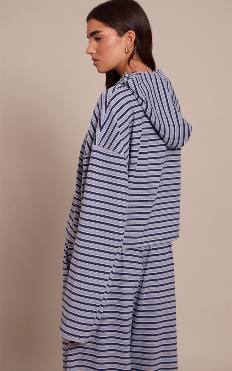 Pretty Little Thing Navy Striped Soft Fleece Zip Up Hoodie