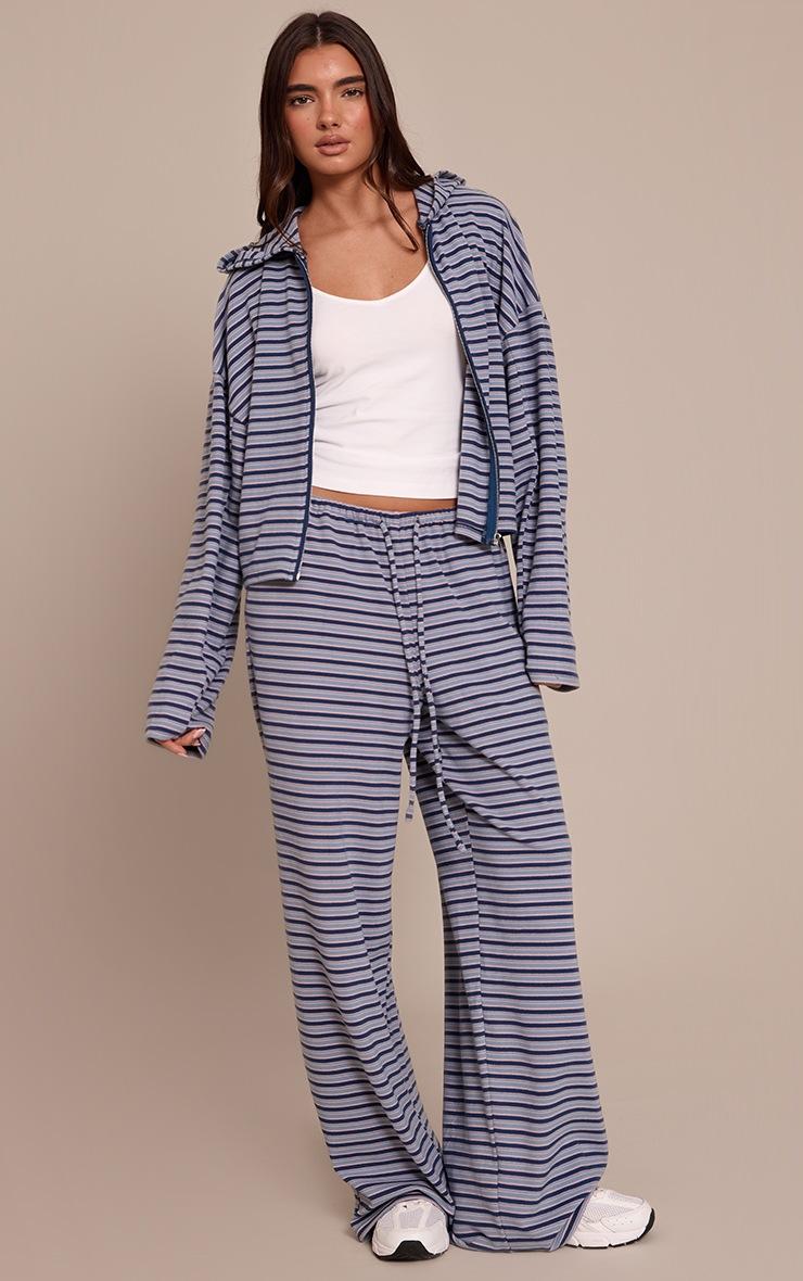 Pretty Little Thing Navy Striped Soft Fleece Zip Up Hoodie
