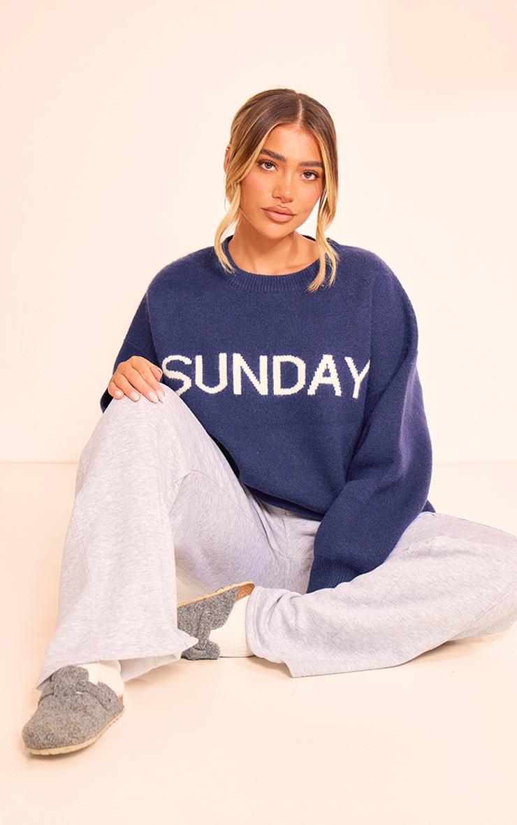 Pretty Little Thing Navy Sunday Jacquard Knitted Sweater