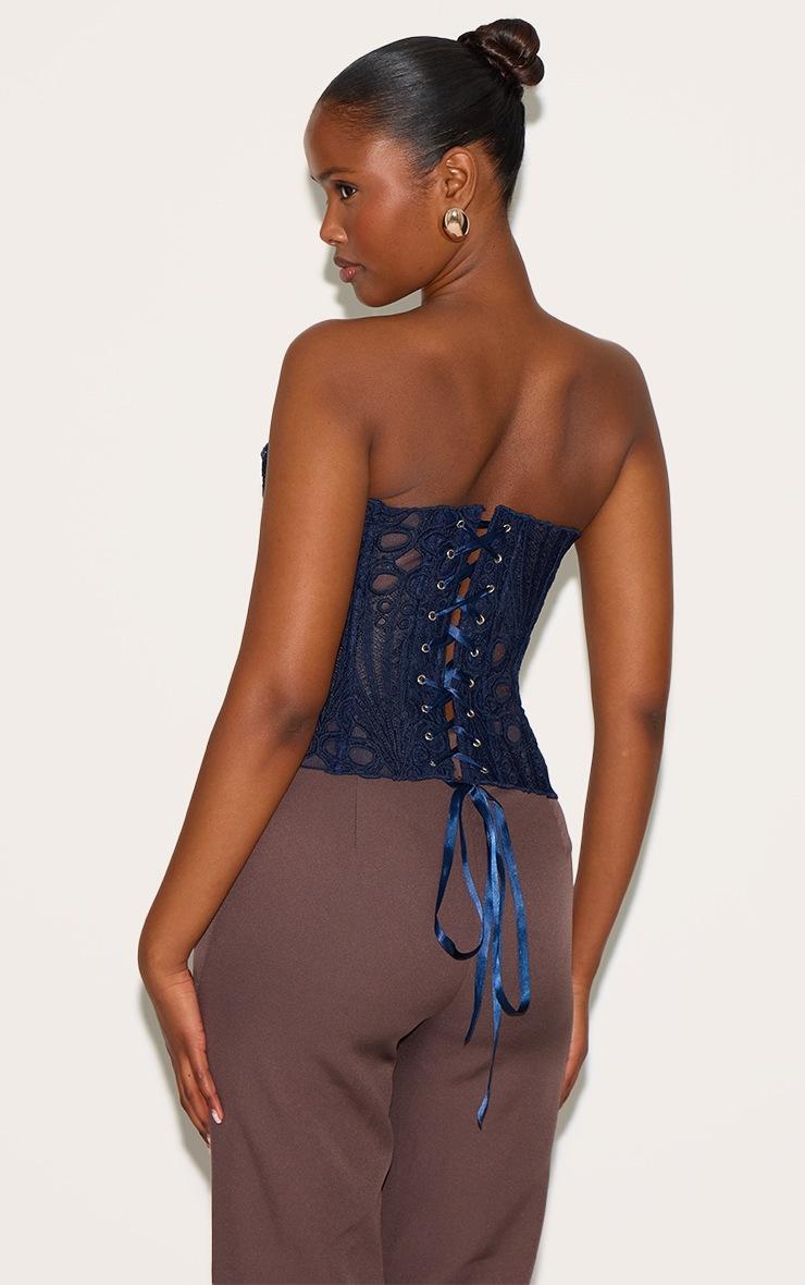 Pretty Little Thing Navy Textured Sheer Floral Lace Corset